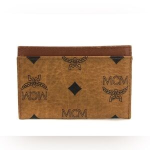 MCM Tan and Brown Card Holder MCM Logo Visetos Leather Card Case Brown authentic